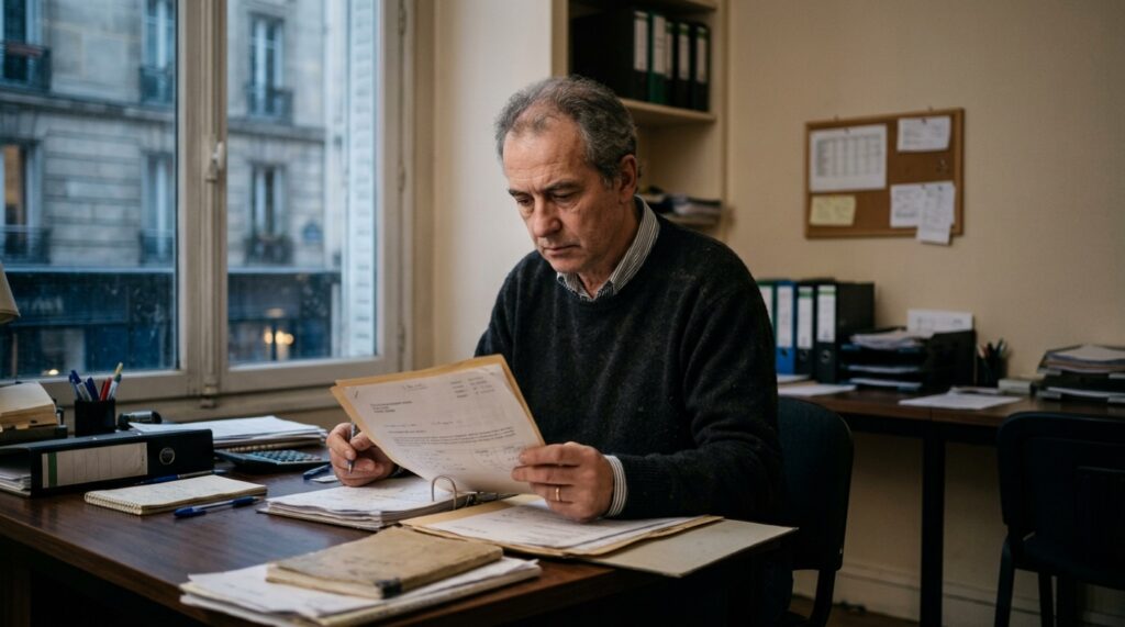 Dirigeant relisant les documents comptables de sa société